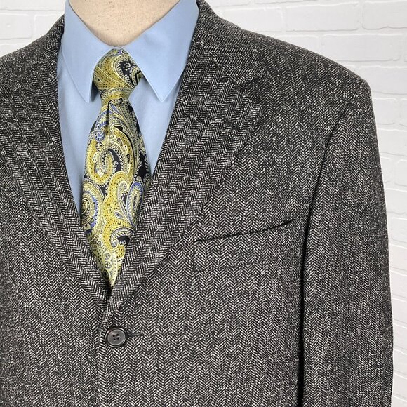 BOSS Hugo Boss Blazer Men 40 Black‎ White Herringbone Einstein Silk Wool Stretch - Picture 2 of 13